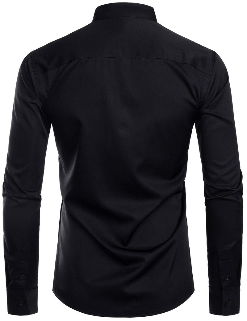 ZEROYAA Mens Hipster Solid Slim Fit Long Sleeve Mandarin Collar Dress Shirts ZLCL08 Solid Black XX-Large - Image 2